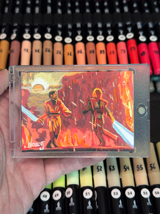 Obi-Wan Kenobi Vs Anakin Skywalker - Duel on Mustafar 1/1 Artist Sketch card (Star Wars)